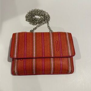 Coach Y2K Orange and Pink Striped Crossbody Wallet
